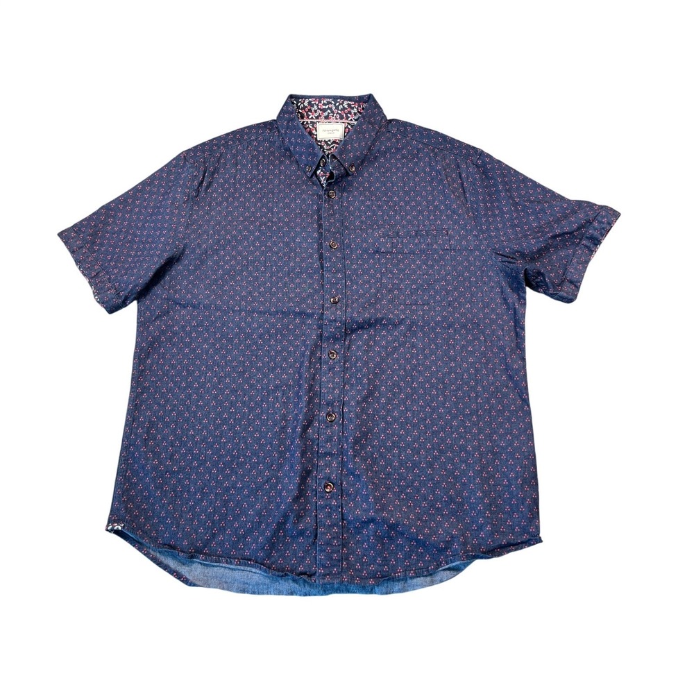 7 Diamonds Stretch Mens XL Navy Red Floral Print Short Sleeve Button Down Shirt